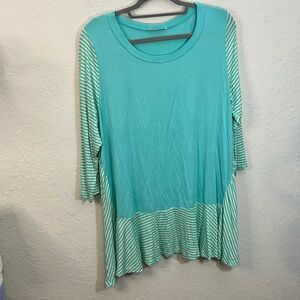Emerald 3X Aqua green and white Striped Tunic